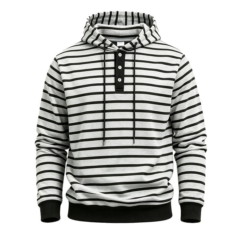 Herren Kapuzenpullover mit Knopfleiste und modischem Streifenmuster Drune