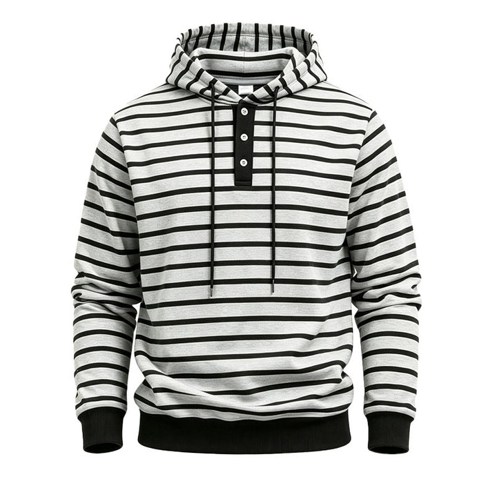 Herren Kapuzenpullover mit Knopfleiste und modischem Streifenmuster Drune