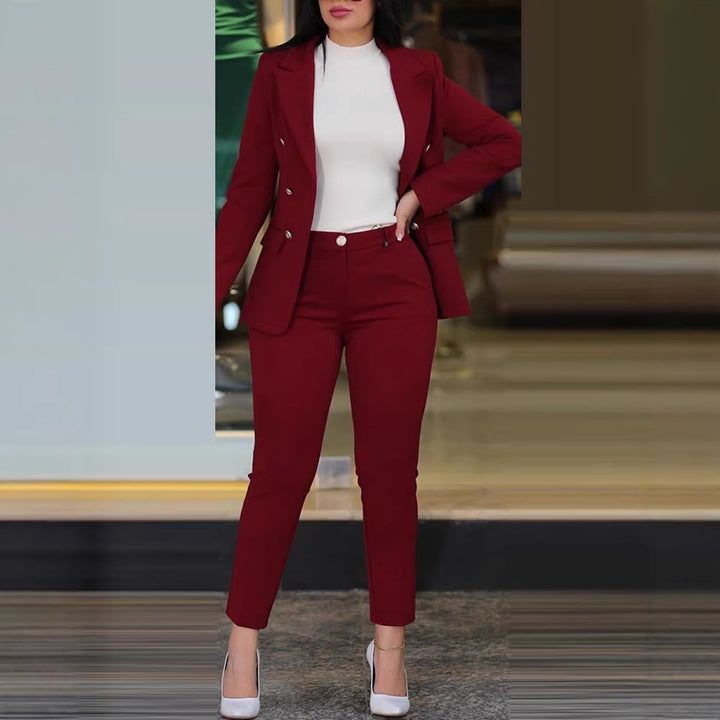 Damen Taillierter Zweiteiler-Blazer mit Slim-Fit Hose im Business-Stil Drune