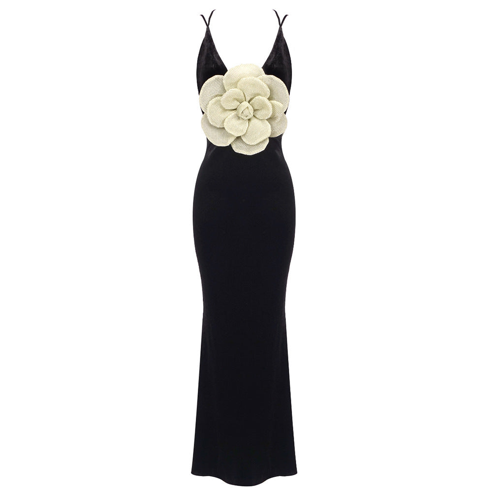Damen Figurbetontes Abendkleid mit einzigartiger Blütenapplikation Drune