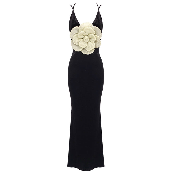 Damen Figurbetontes Abendkleid mit einzigartiger Blütenapplikation Drune