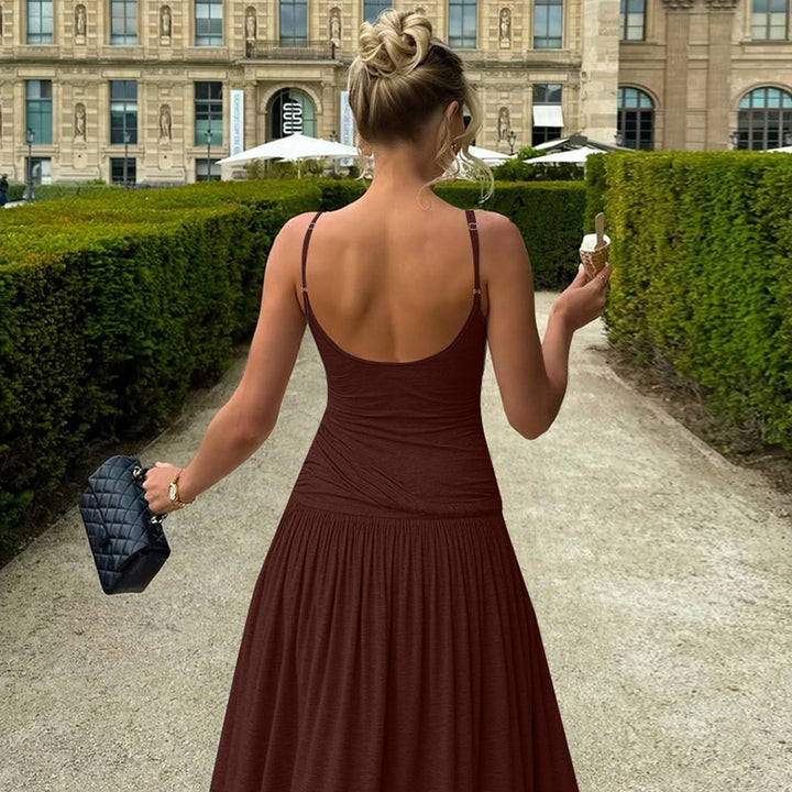 Damen Elegantes Maxikleid mit Drapierung und Spaghetti-Trägern Drune
