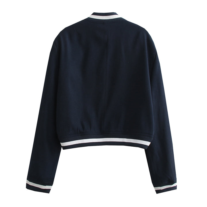 Damen Kurz geschnittene Collegejacke mit Rippbündchen und Druckknöpfen Drune