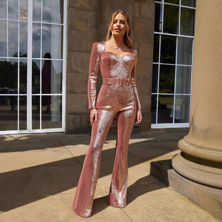 Damen Glamouröses Einteiler-Outfit mit glitzernden Applikationen und taillierter Silhouette Drune