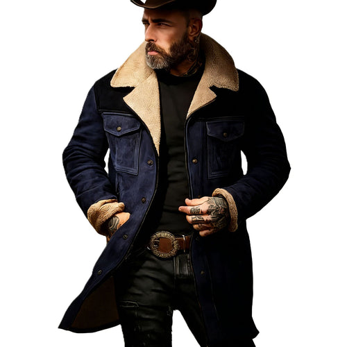Herren Pilotenjacke aus Velourslederoptik mit Teddyfellinnenfutter und Reverskragen Drune