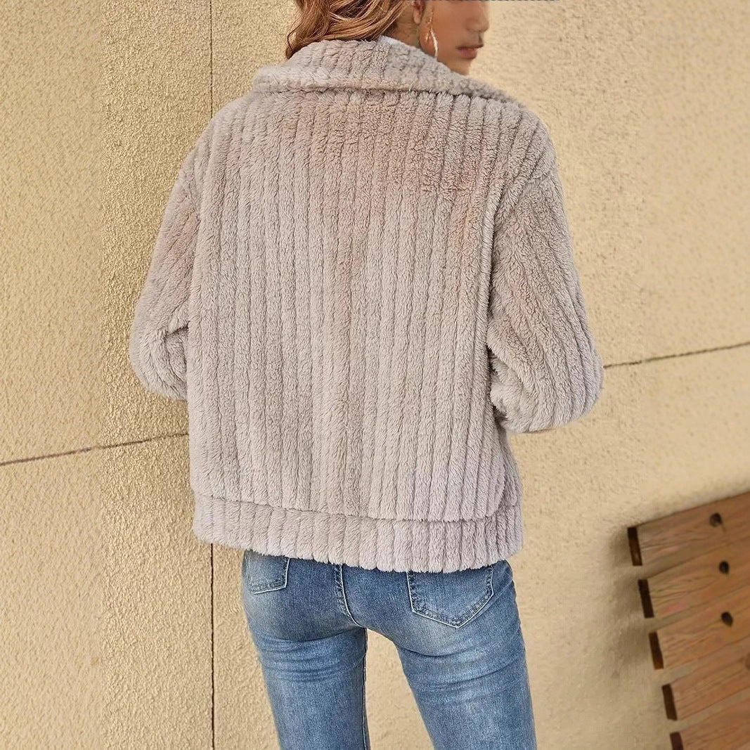 Damen kuschelige Fleece-Jacke mit Reißverschluss und Kapuze Drune