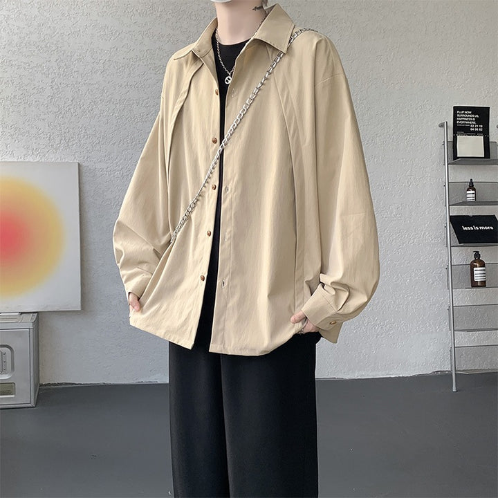 Herren Oversize-Hemdjacke aus leichtem Baumwollmix mit geradem Schnitt & Knopfleiste Drune