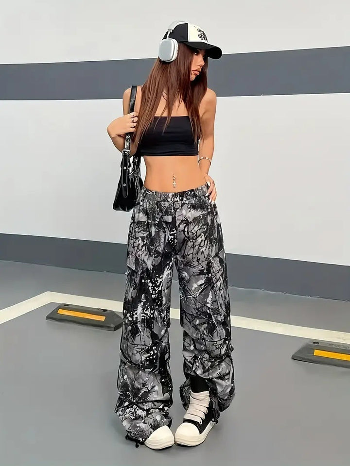 Damen Karierte Cargo-Hose mit niedrigem Schritt und praktischen Taschen Drune