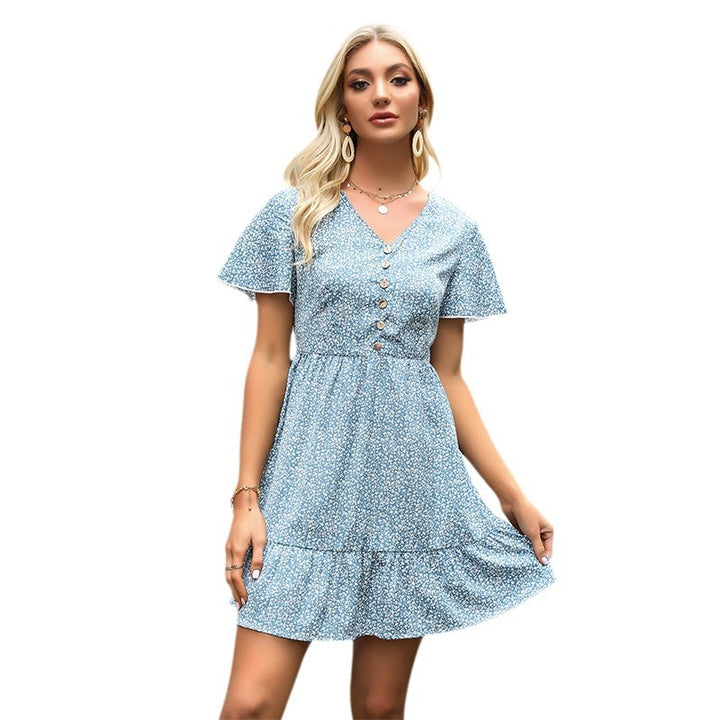 Damen Luftiges Sommerkleid mit feinen Knopfdetails und Rüschensaum Drune