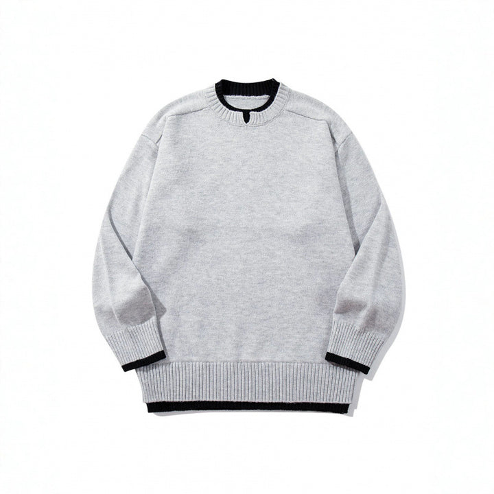 Unisex Relaxed-Fit Feinstrick-Pullover mit Kontrastbündchen und verlängertem Rippenbund Drune