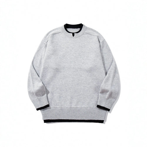 Unisex Relaxed-Fit Feinstrick-Pullover mit Kontrastbündchen und verlängertem Rippenbund Drune