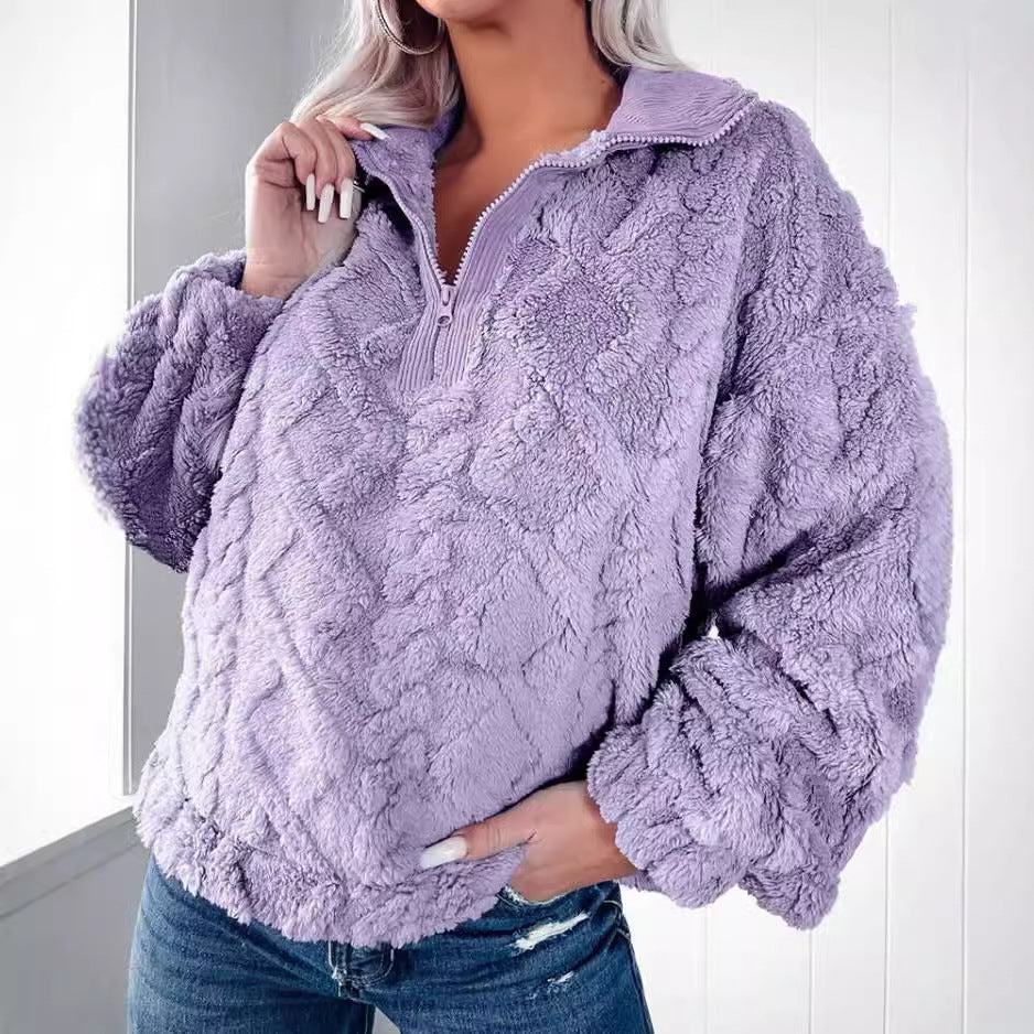 Damen Kuscheliger Fleece-Pullover mit Stehkragen und Reißverschluss Drune