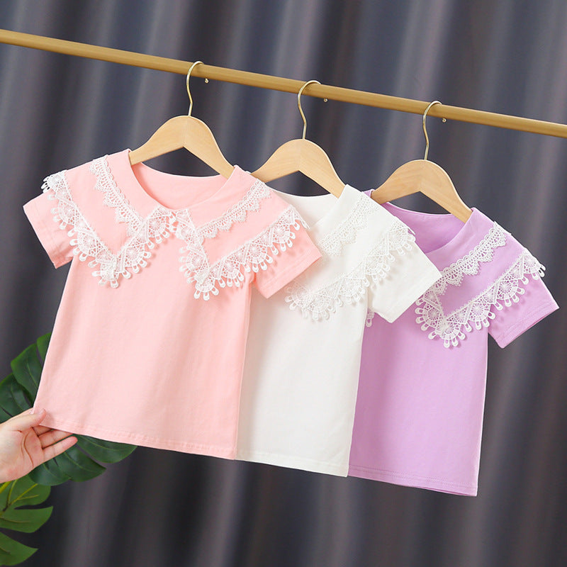 Damen T-Shirt mit Spitzenkragen Drune