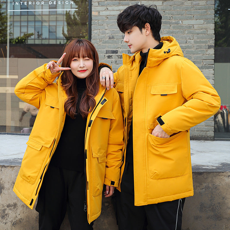 Unisex Gepolsterter langer Parka mit Kapuze Multifach-Taschen und winddichter Thermoisolierung Drune