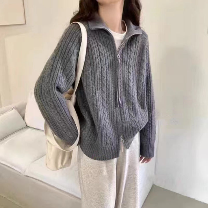Damen Strickjacke mit Zipper und himmlischem Kabelmuster Drune
