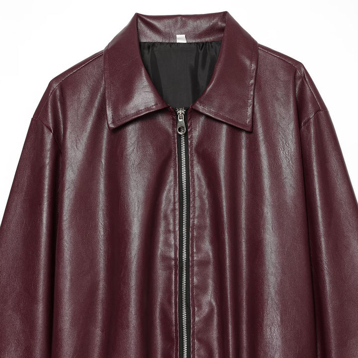 Damen Weiter Kunstleder-Blouson mit durchgehendem Reißverschluss, Hemdkragen und gerafftem Saum Drune