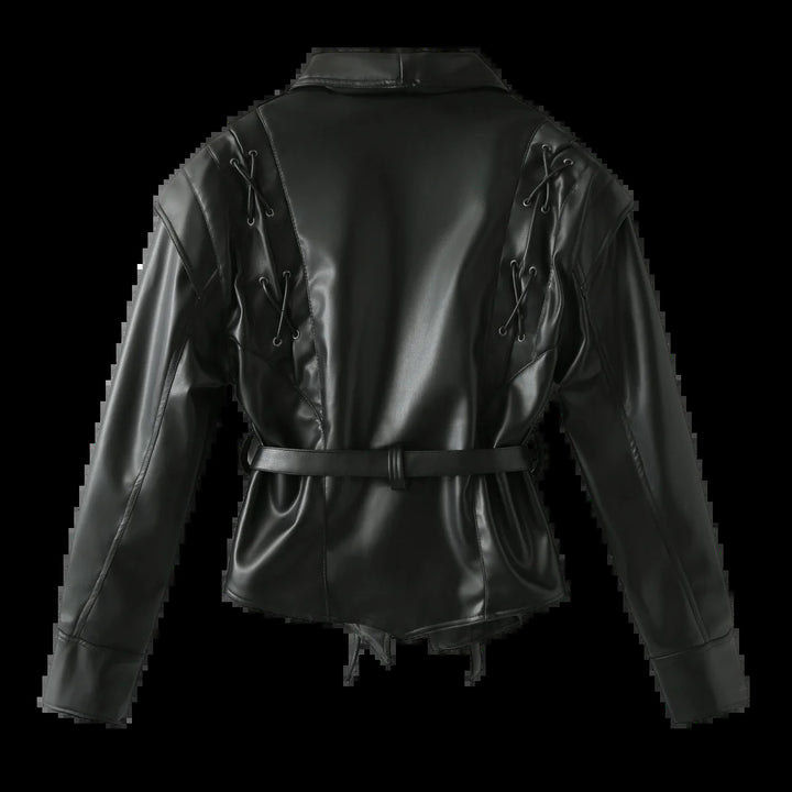 Damen nan Veloursoptik Blazerjacke mit Schalkragen, Schnürbesatz an den Schultern und taillierendem Bindegürtel Drune