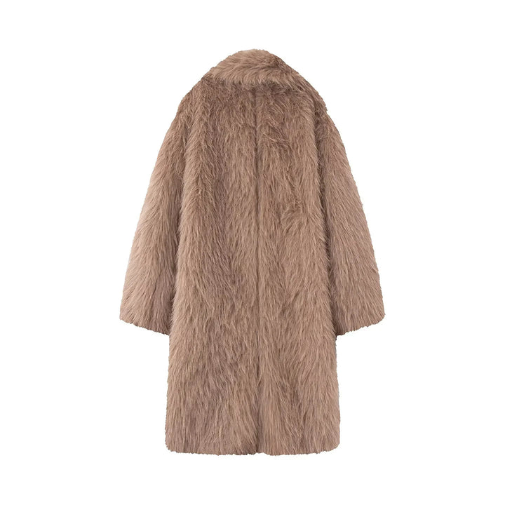 Damen nan langer kuscheliger Kunstfellmantel mit voluminösem Schalkragen und Oversize‑Silhouette Drune
