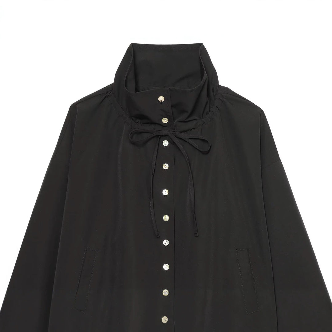Damen Kurzer Cropped-Blouson mit hohem Stehkragen, Knopfleiste und Tunnelzugsaum Drune