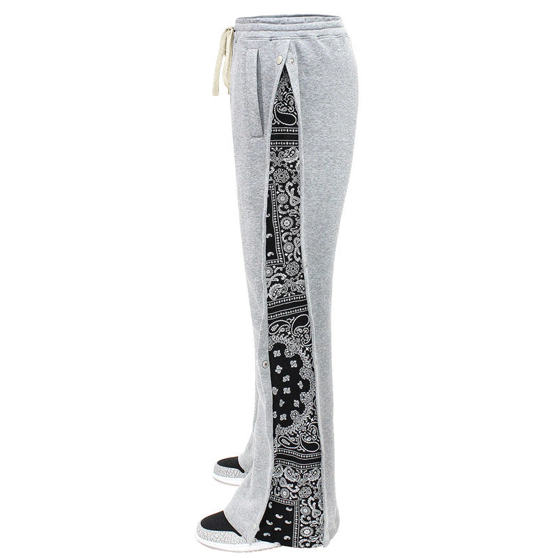 Herren Weite Sweatpants mit seitlicher Druckknopf‑Öffnung & Bandana‑Einsatz Drune