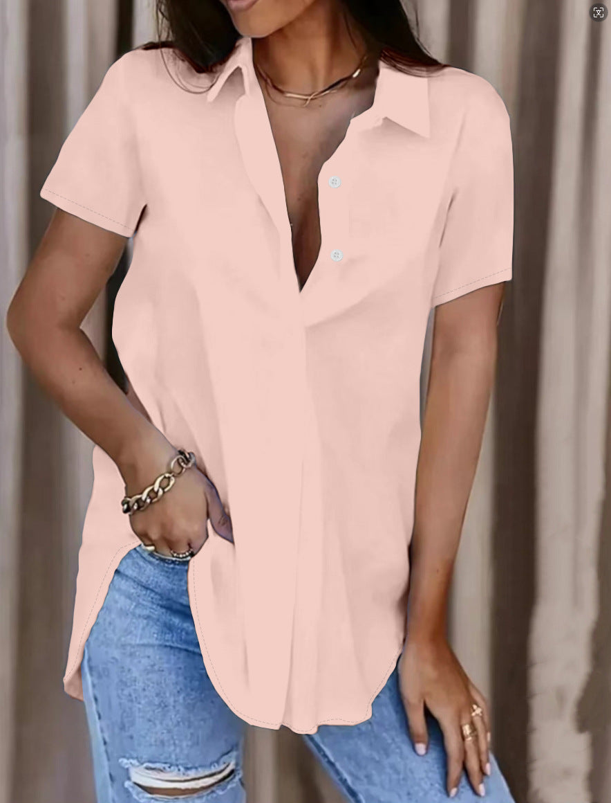 Damen Oversized Hemdbluse aus leichtem Baumwollmix mit modischem V-Ausschnitt Drune