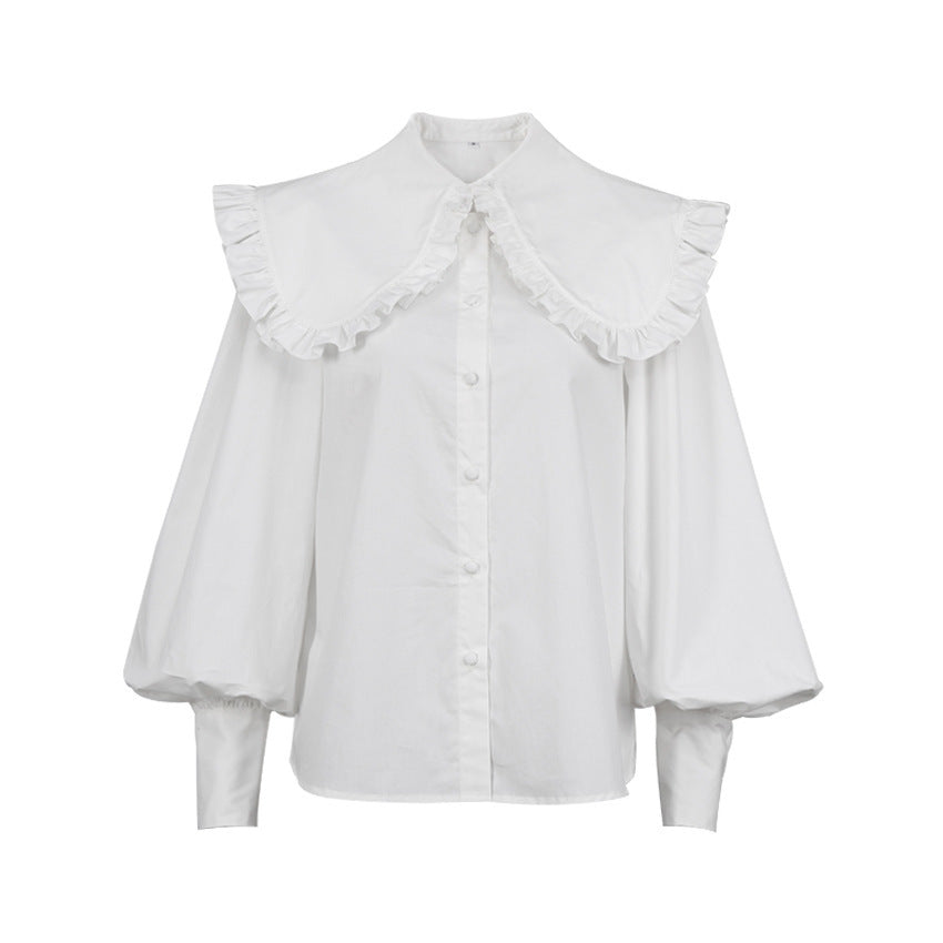 Damen Elegante Bluse mit voluminösen Ärmeln und Rüschensaum Drune