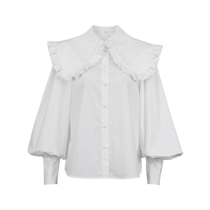 Damen Elegante Bluse mit voluminösen Ärmeln und Rüschensaum Drune