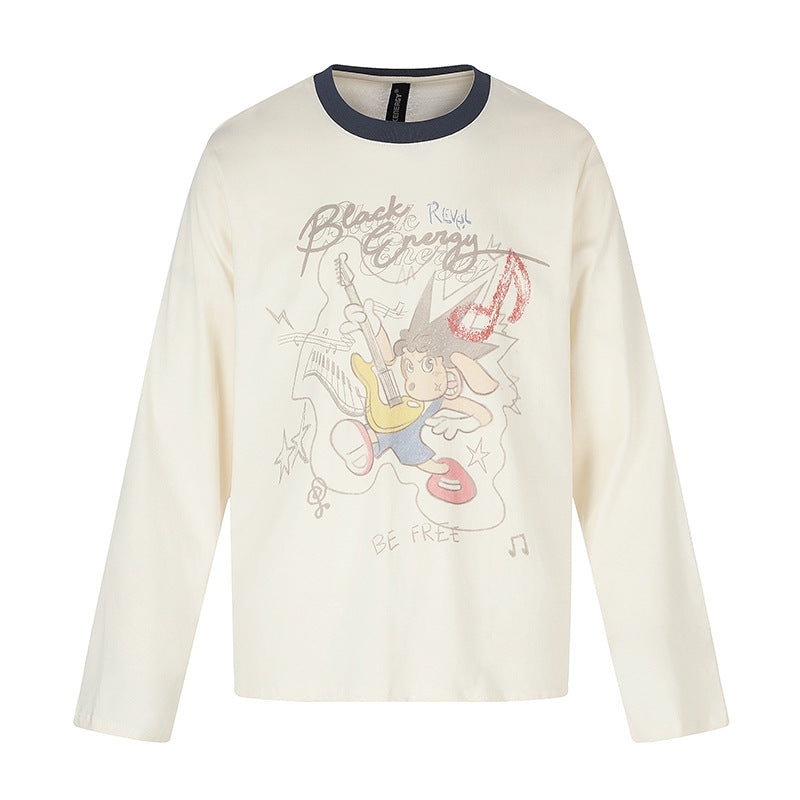Damen Langarmshirt mit Comic-Gitarrenprint, Glitzerdetail und Kontrastkragen Drune
