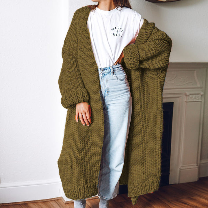 Damen Grobstrick-Longcardigan mit lässigem Schnitt und oversized Ärmeln Drune
