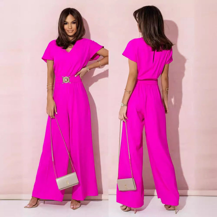Damen Jumpsuit mit weitem Bein und trendigem Gürtel Drune