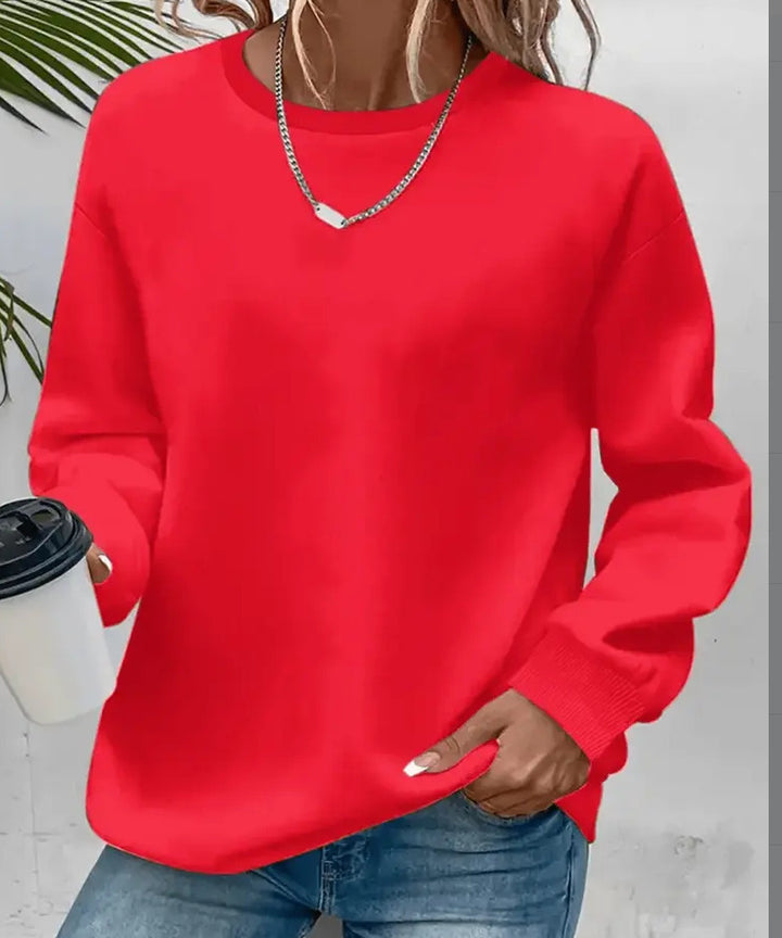 Damen nan Oversized Rundhals-Sweatshirt mit überschnittener Schulter, weichem Fleece-Innenfutter und gerippten Bündchen Drune
