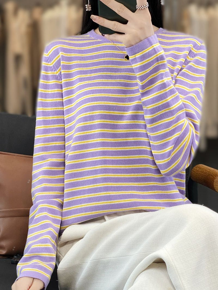 Damen Leichter Baumwollmix-Streifenpullover mit Rundhals, Raglanärmeln und lässiger Silhouette Drune