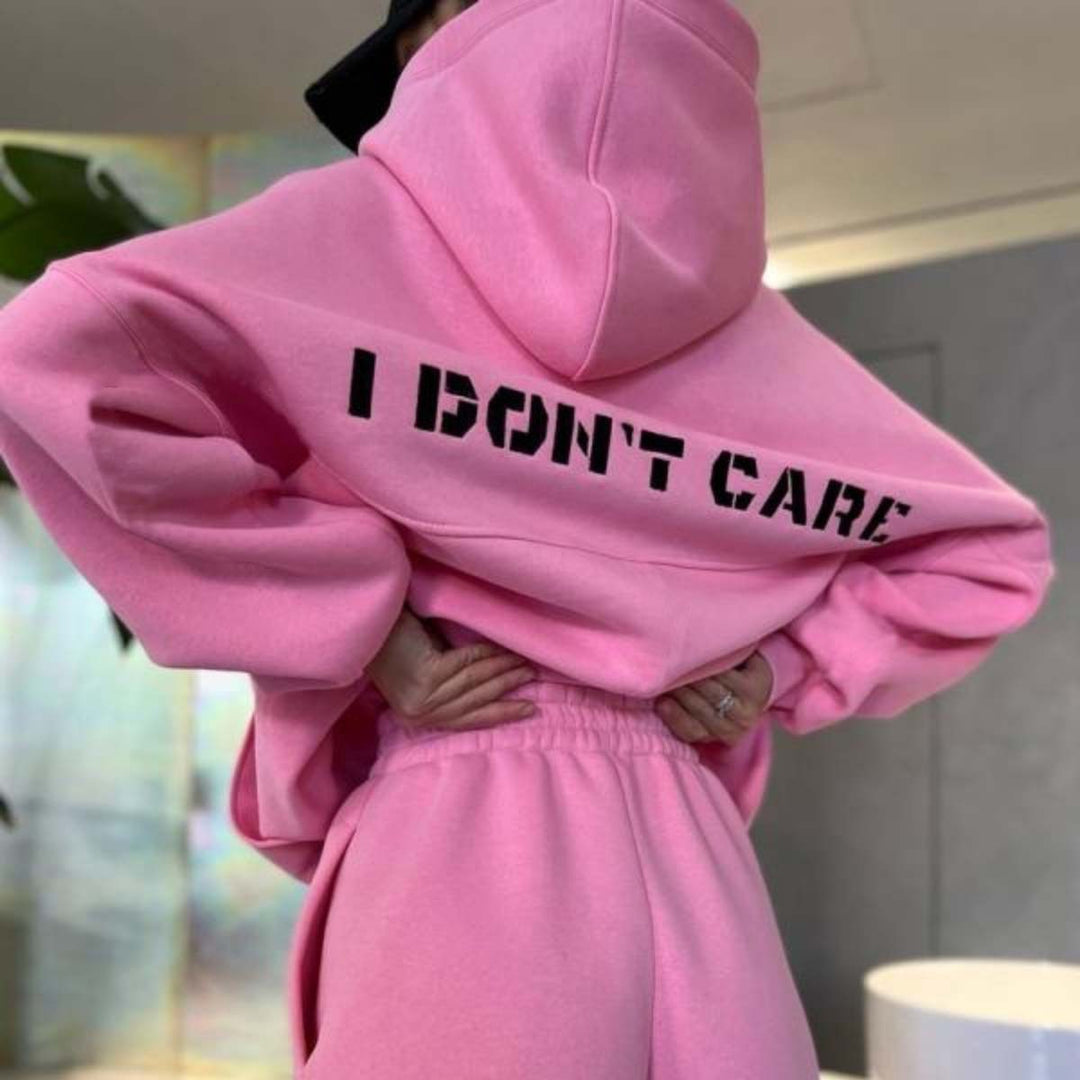 Damen Oversized Kapuzenpullover mit Statement-Print und elastischer High-Waist Jogginghose Set Drune