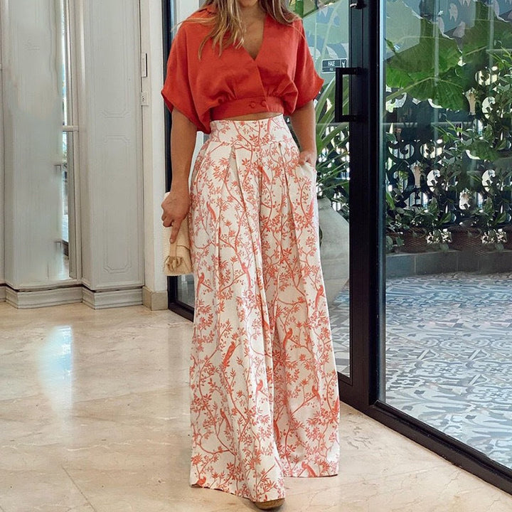 Drune | Zweiteiliges Set mit V-Ausschnitt und Hose mit weitem Bein