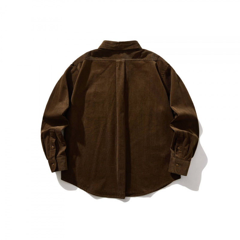 Unisex Kastenförmiges Cord-Hemd im Overshirt-Stil mit Button-Down-Kragen und aufgesetzter Brusttasche Drune