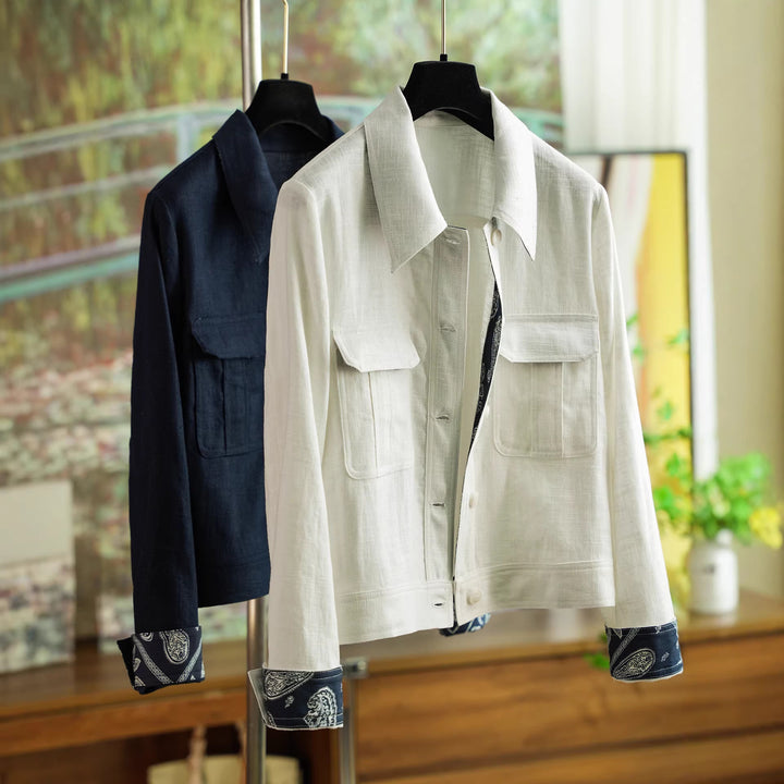 Damen Modische Baumwolljacke mit asymmetrischem Kragen Drune