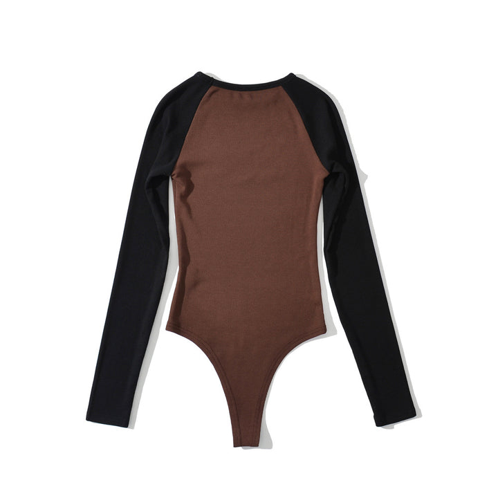 Damen Raglan-Bodysuit mit langen Ärmeln, Rippstruktur und Druckknopfverschluss Drune