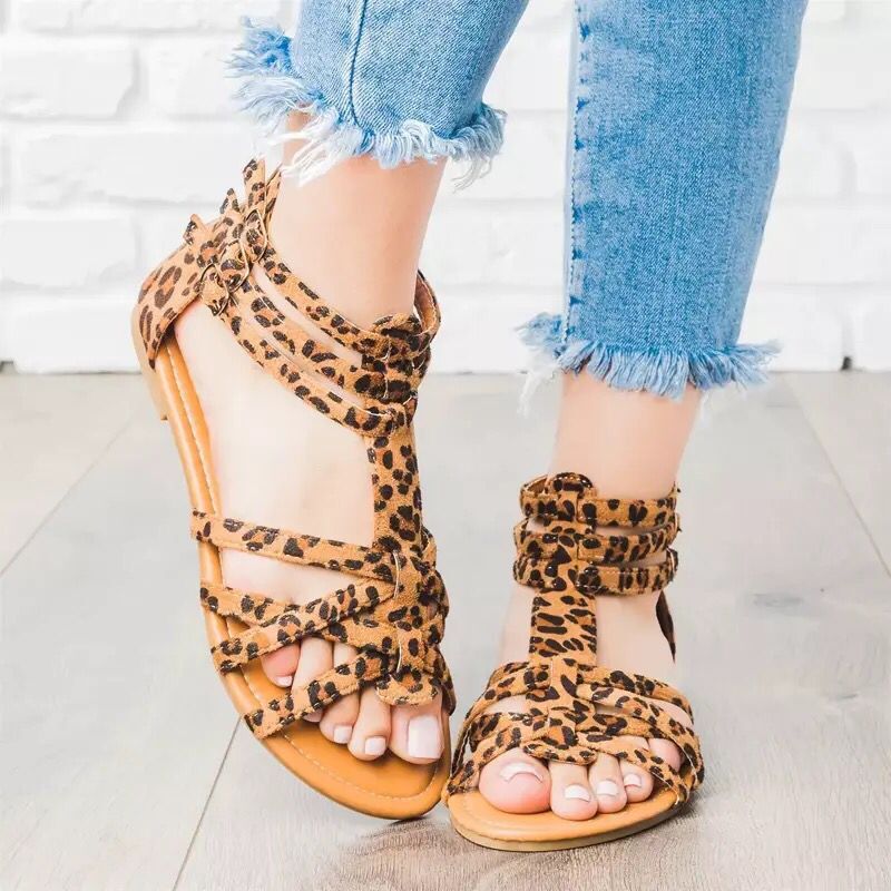 Damen Boho-Sandalen mit verstellbaren Knöchelriemen und Ethno‑Print Drune