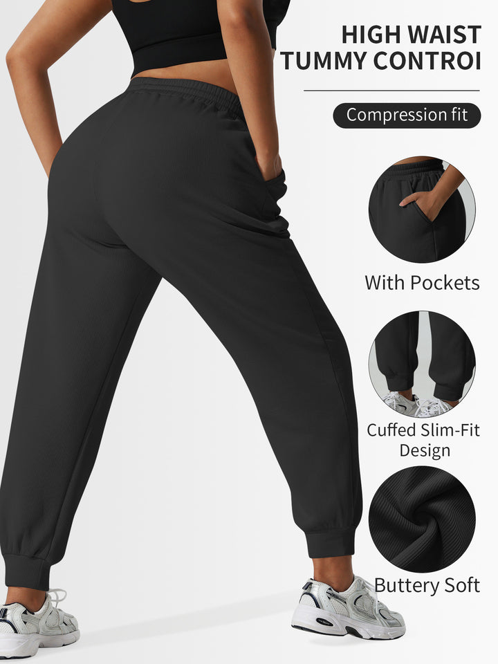 Damen High-Waist Shaping-Jogpant aus Rippfleece mit Taschen Drune