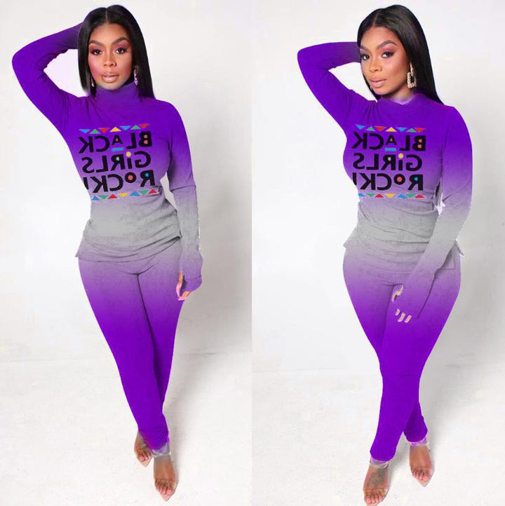 Damen Zweiteiliges Lounge-Set mit Statement-Print, Langarmshirt und Highwaist-Leggings Drune
