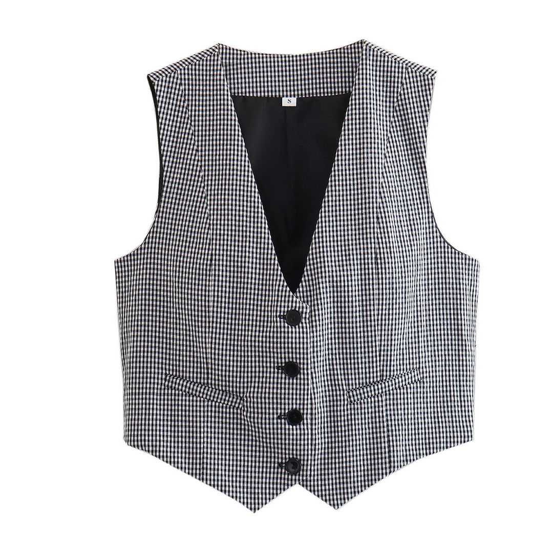 Damen nan elegante taillierte Business-Weste mit spitzem Saum, V-Ausschnitt und Leistentaschen Drune