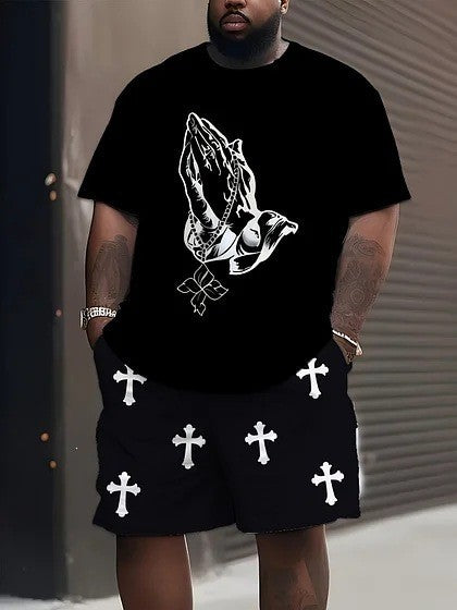 Herren nan lässiges Freizeit-Zweiteiler-Set mit großflächigem Smiley-Sonnenbrillen-Print Drune