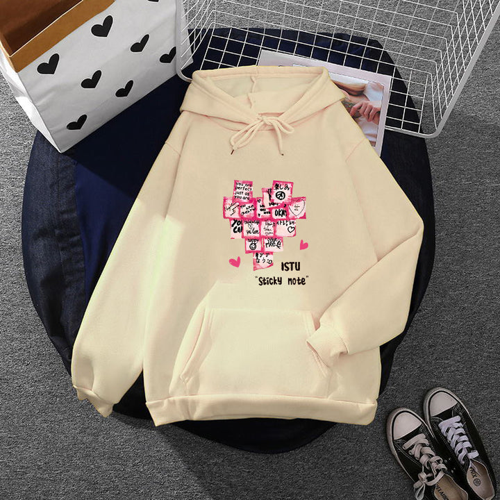 Damen nan Kapuzenpullover mit Sticky-Note Grafik, Kängurutasche und weichem Fleecefutter Drune