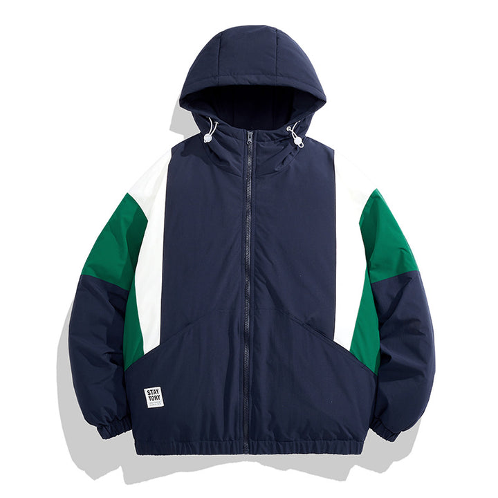 Unisex Kapuzen‑Steppjacke im Colorblock‑Look mit elastischem Saum, Kängurutaschen & leichtem Thermofutter Drune