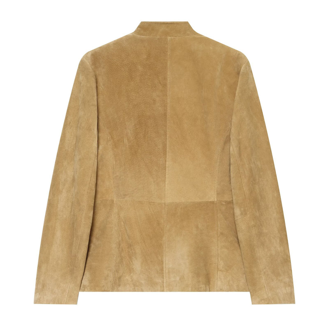 Damen Kurzjacke aus Veloursleder mit Stehkragen und Pattentaschen Drune
