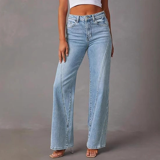 Damen Hochtaillierte gerade geschnittene Jeans mit betonten Längsnähten Drune