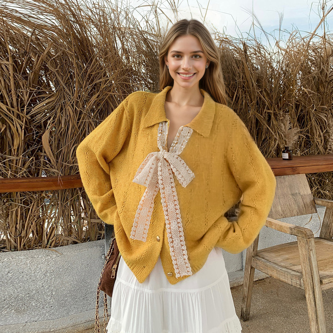 Damen Strickpullover mit eleganter Schleifenapplikation Drune