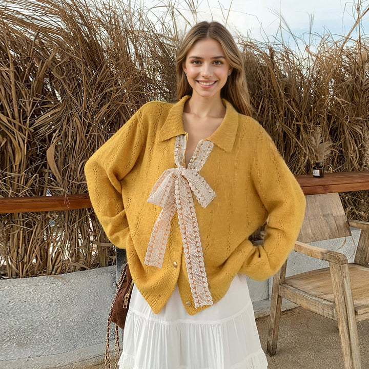 Damen Strickpullover mit eleganter Schleifenapplikation Drune