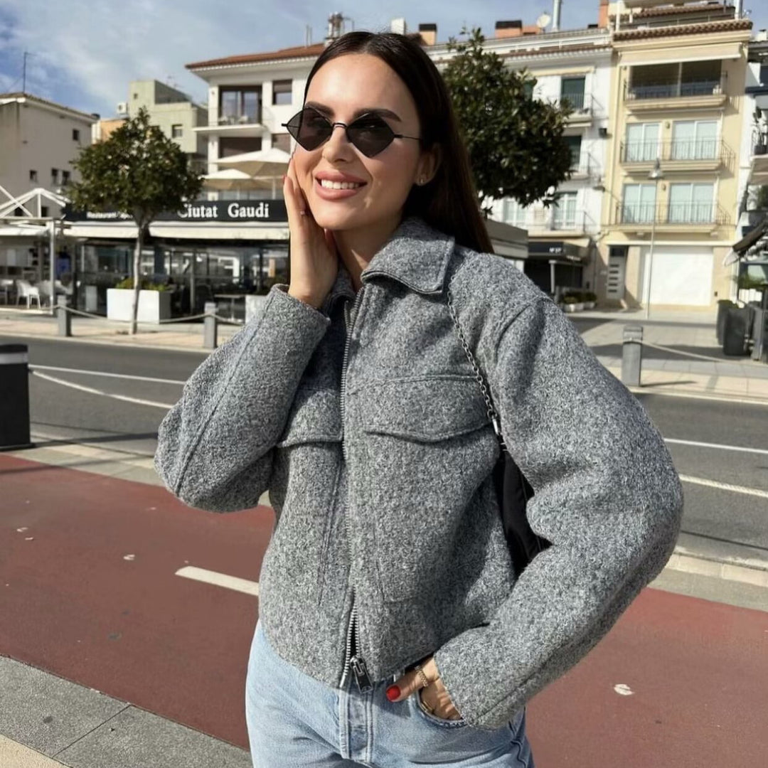 Damen Oversize-Shacket aus Wollmix mit Reißverschluss und aufgesetzten Pattentaschen Drune