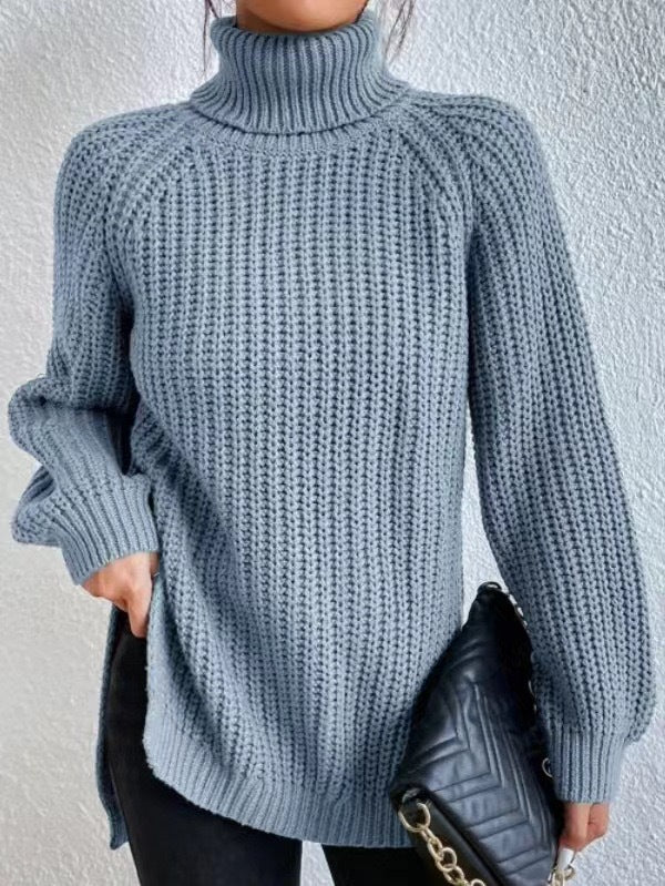 Damen Grobstrickpullover mit hohem Kragen und strukturiertem Muster Drune